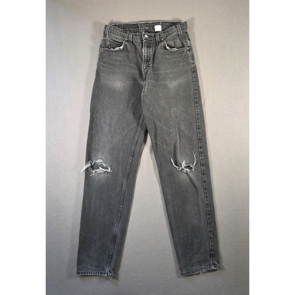 Vintage Levis 550 Jeans Mens 34x34 Faded Black Knee Rips Blank Orange Tab Taper